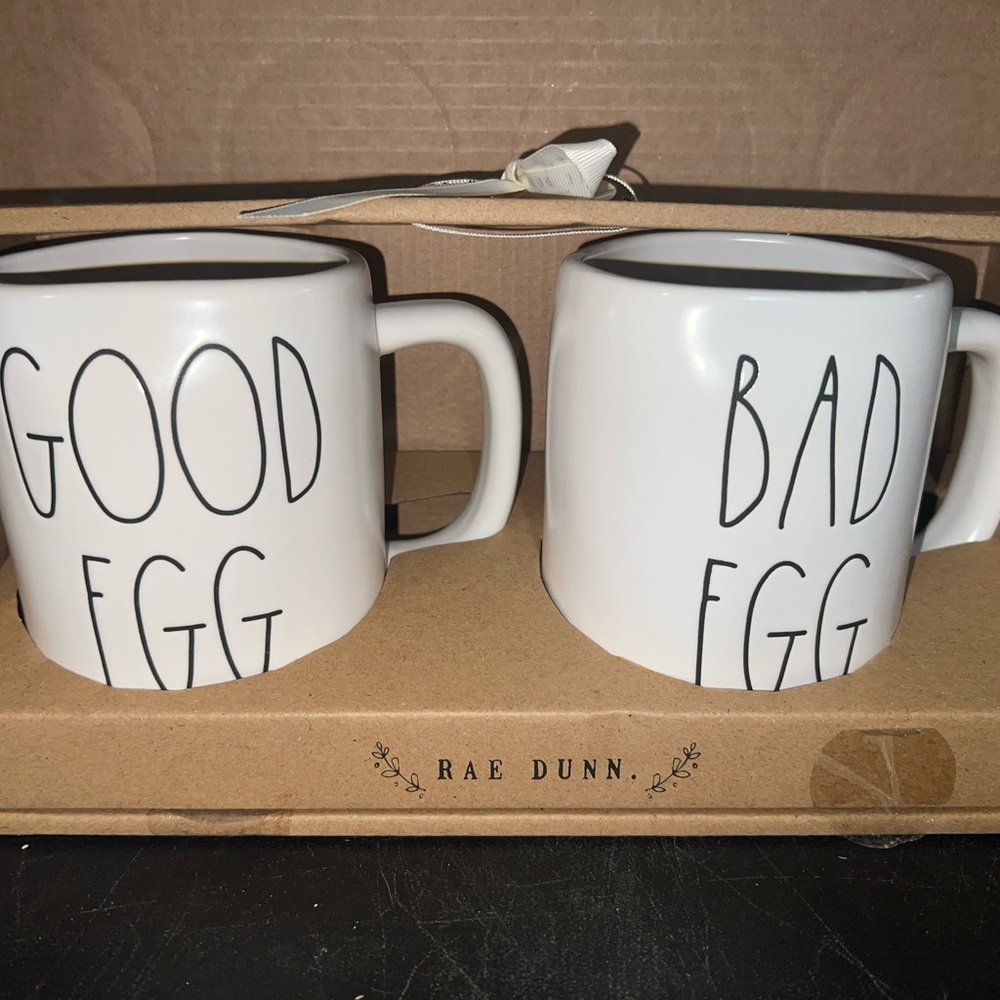 Rae Dunn White 'Good Egg' and 'Bad Egg' Mug Set
